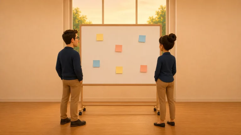 Deux dirigeants reculent devant un tableau aux cases vides : pas de vision partagée