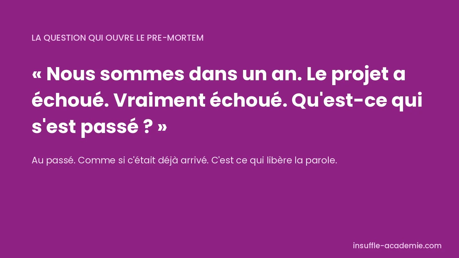 La question qui ouvre le pre-mortem : au passé, comme si l'échec était déjà arrivé